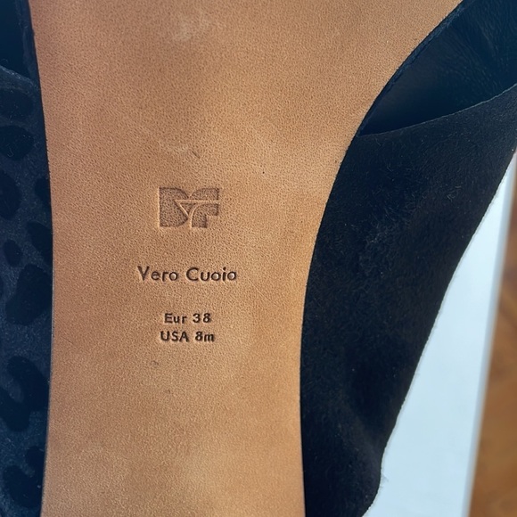 Diane Von Furstenberg Baile Two-Tone Black Blue Leopard Block Heel Sandals - Picture 2 of 8